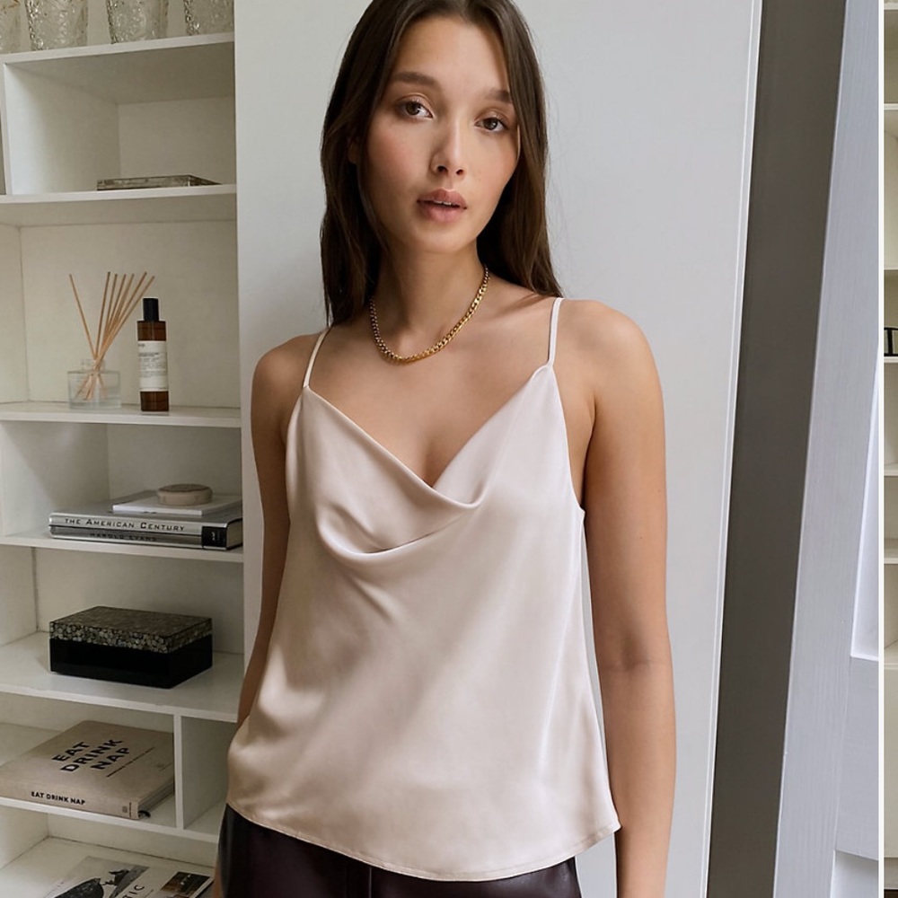 Aritzia Babaton Cowlneck Silk Camisole Tank DENUDE
